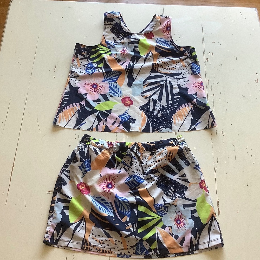 Old Navy Tropical Multi print Tank & skort outfit XL 14 16 XXL 18